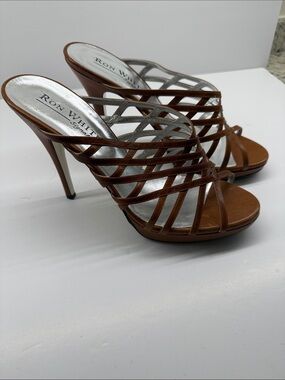Ron White Brown Strappy High Heel Mules